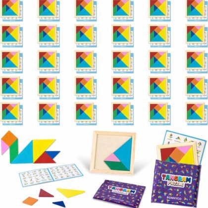 BONNYCO Tangram Puzzle Wooden Pack 30 Kids Party Favors. Goodie Bags Stuffers for Kids 3-5 4-8, Return Gifts for Birthday Party. Goody Bag Stuffers, Pinata Filler Toys Bulk. Classroom Prizes, Rewards