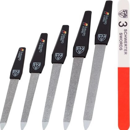 3 Swords Germany - Brand Quality Sapphire Metal Nail File Set (5 pcs.) with 3-Way Nail Buffer (1 pc.), Manicure Pedicure Finger & Toe Nail Care - Made in Solingen Germany (671)