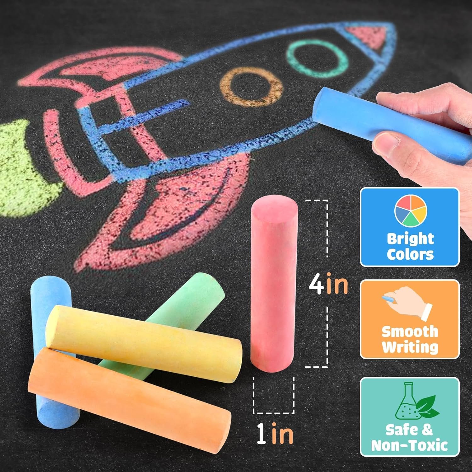 240PCS Washable Sidewalk Chalks Kids: 48 Packs in 5 Colors Sidewalk Chalk, Jumbo Chalk Set, Non-Toxic Dustless Colored Giant Box Chalkboard Chalk for Toddlers Outdoor Art, Classroom, Party Favors - Image 3