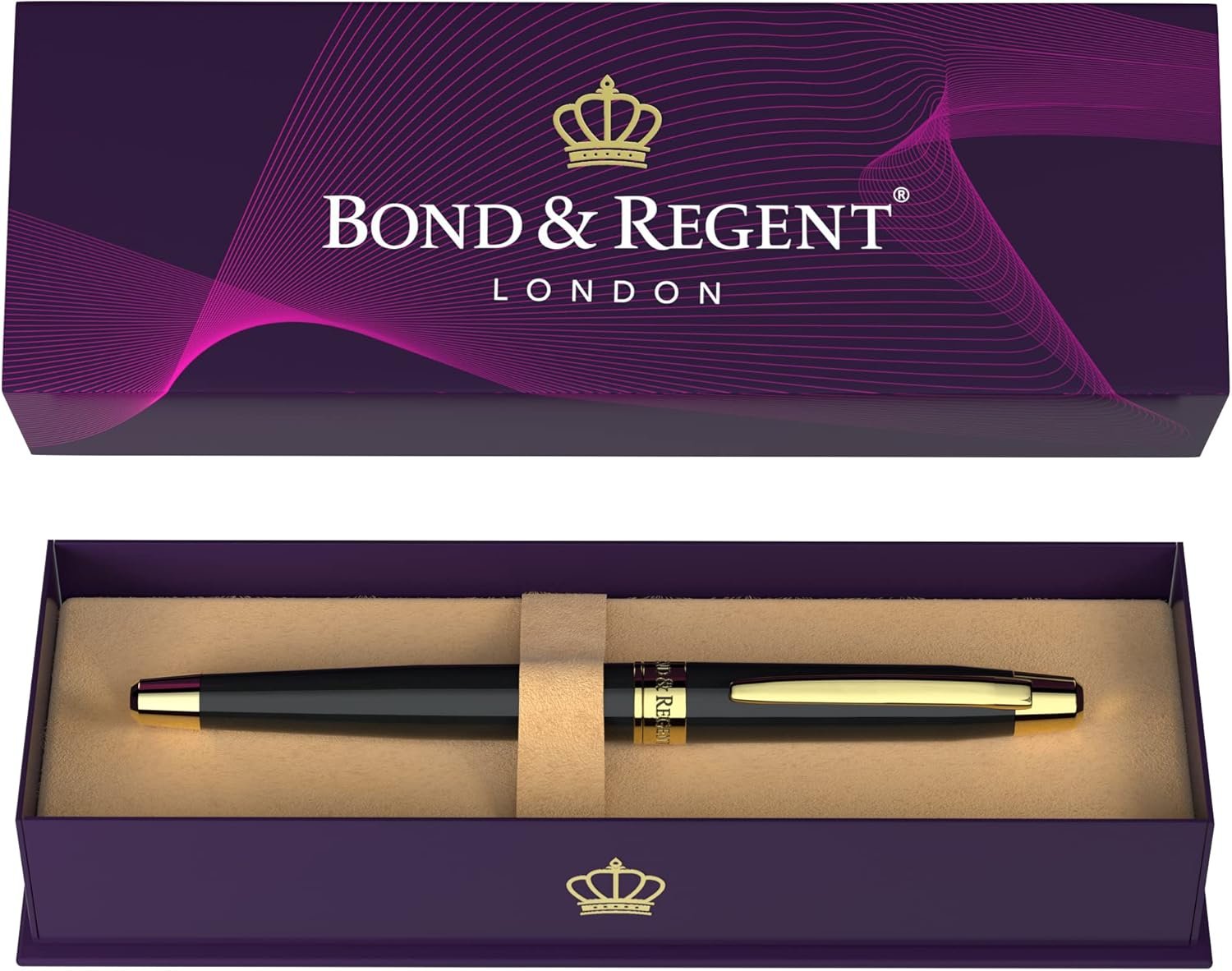 Bond & Regent 24 Karat Gold Luxury Rollerball Pen, Gloss Black