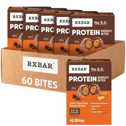 RXBAR Protein Energy Bites, Gluten Free Energy Snacks, Protein Snacks, Dark Chocolate Peanut Butter (60 Bites)