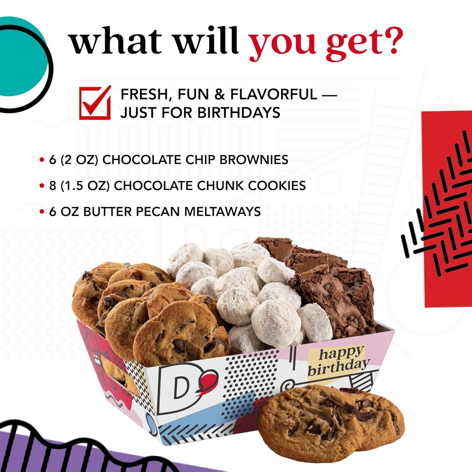 David’s Cookies Happy Birthday Cookies Gift Basket - Deliciously Flavored Assorted Cookies in a Lovely Gift Crate - Gourmet Chocolate Chip Cookies, Butter Pecan Meltaways, Choco Chip Brownies - Image 2