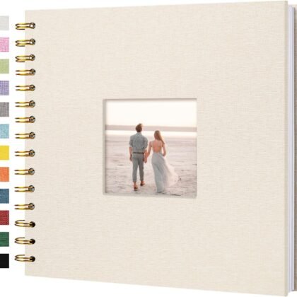 8 x 8 Inch Scrapbook Photo Album Linen Cover, Hardcover Kraft White Pages Memory Book, for Travel Wedding Guest Book Christmas Baby Shower (20 Sheets/ 40 Pages,Beige)