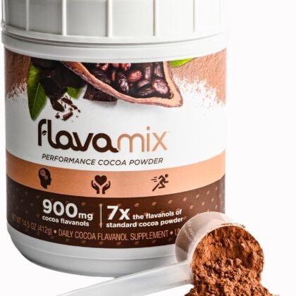 FlavaMix Performance Cocoa Powder | 900mg of Cocoa Flavanols | Promotes Heart & Brain Function | Boosts Nitric Oxide | Plant Based, Zero Sugar | 31 Servings