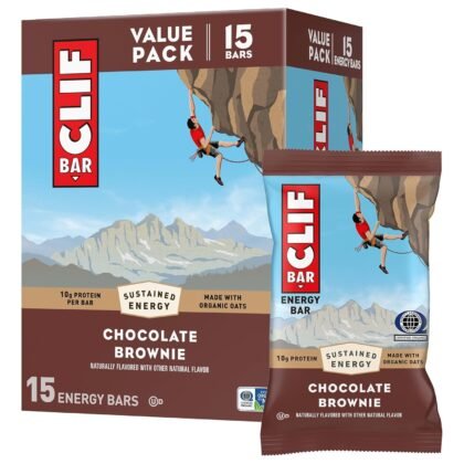 CLIF BAR - Energy Protein Bars - Chocolate Brownie - Made with Organic Oats - Energy Bars - Non-GMO - (15 Pack)
