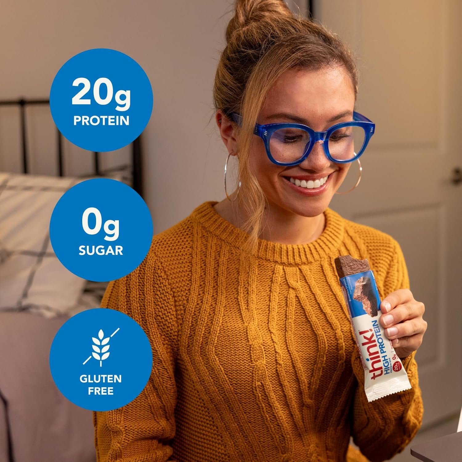 think! Protein Bars, High Protein Snacks, Gluten Free, Sugar Free Energy Bar with Whey Protein Isolate, Brownie Crunch, Nutrition Bars without Artificial Sweeteners, 2.1 Oz (12 Count) - Image 4