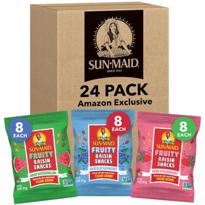 Sun-Maid Fruity Raisin Snack Variety Pack - Sour Strawberry, Watermelon & Blue Raspberry - (24 Pack) 1.33 oz Pouches