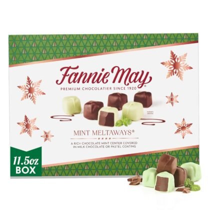 Fannie May Mint Meltaway, Mint Chocolate Candy with Milk Chocolate Pastel Coating, Holiday Chocolate Gift Box, 11.5 oz