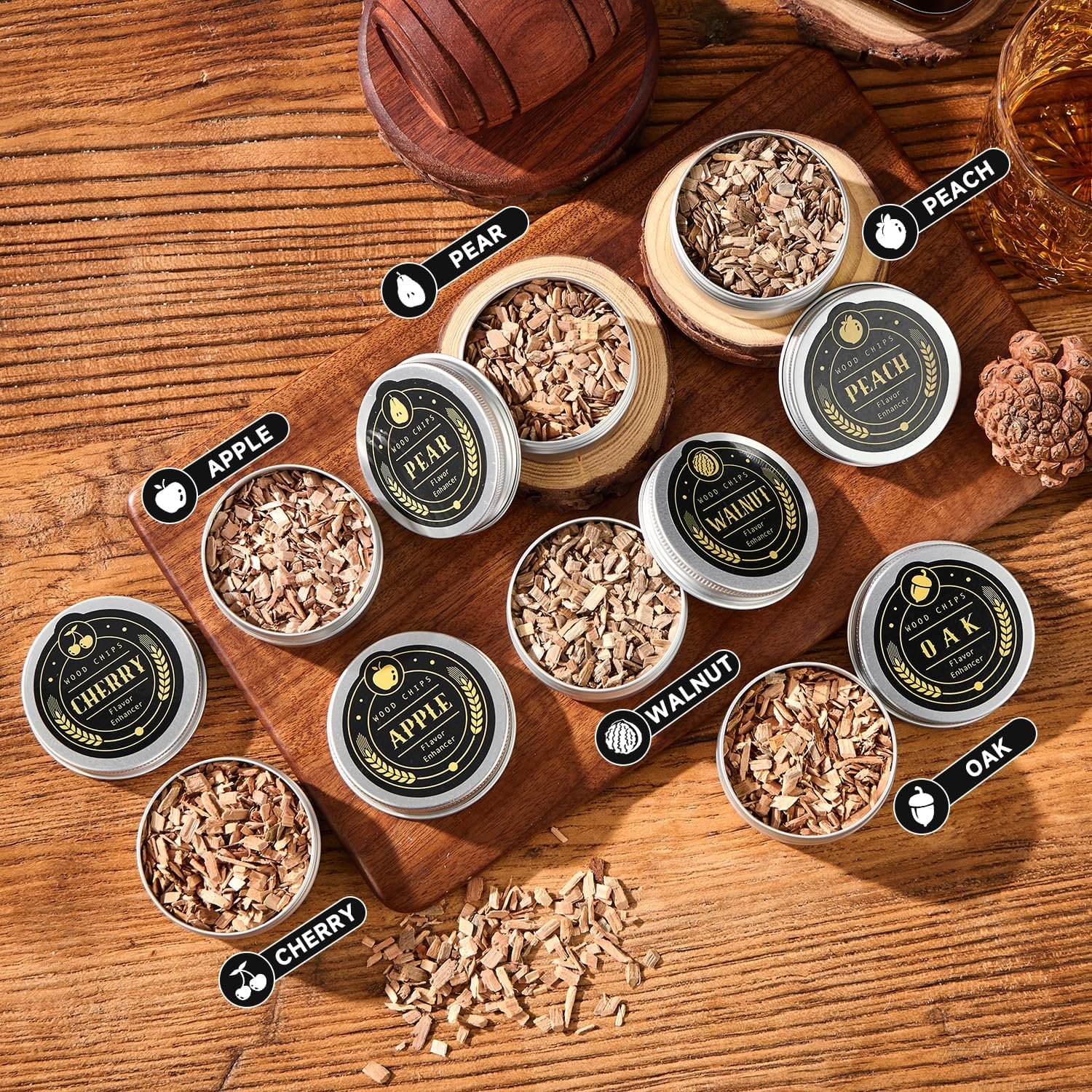 Whiskey Smoker Kit with Torch - 6 Flavors Wood Chips, 2 Glasses, 2 Ice Ball Molds - Cocktail Smoker Infuser Kit, Old Fashioned Drink Smoker Kit, Birthday Bourbon Whiskey Gifts for Men,Dad(NO Butane) - Image 4