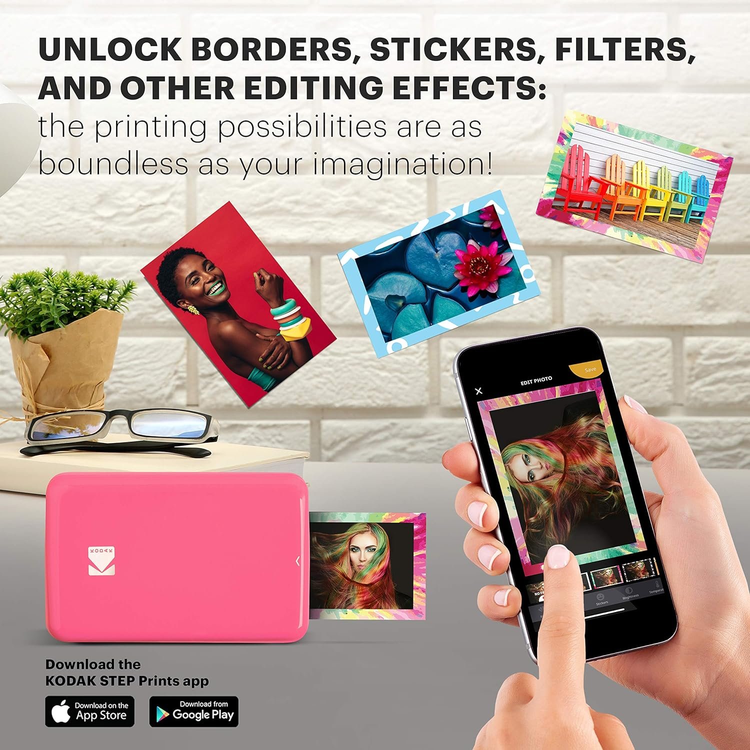 KODAK Step Instant Smartphone Photo Printer, Portable Mini Color Wireless Mobile Printer, Zink 2x3” (5.1x7.5 cm) Sticky-Back Photos, Bluetooth Compatible with iOS & Android Devices, Editing App, Pink - Image 4