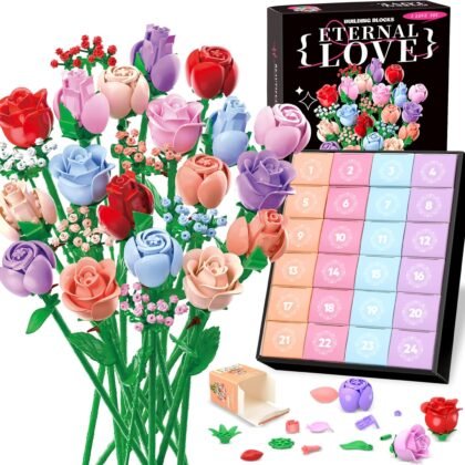 Sopu Colorful Rose Bouquet Flowers Building Set, 24 Boxes 1380Pcs Artificial Flowers Botanical Collection Flowers for Adults Valentines Day Gifts for Her Women Wife Girlfriend Mom