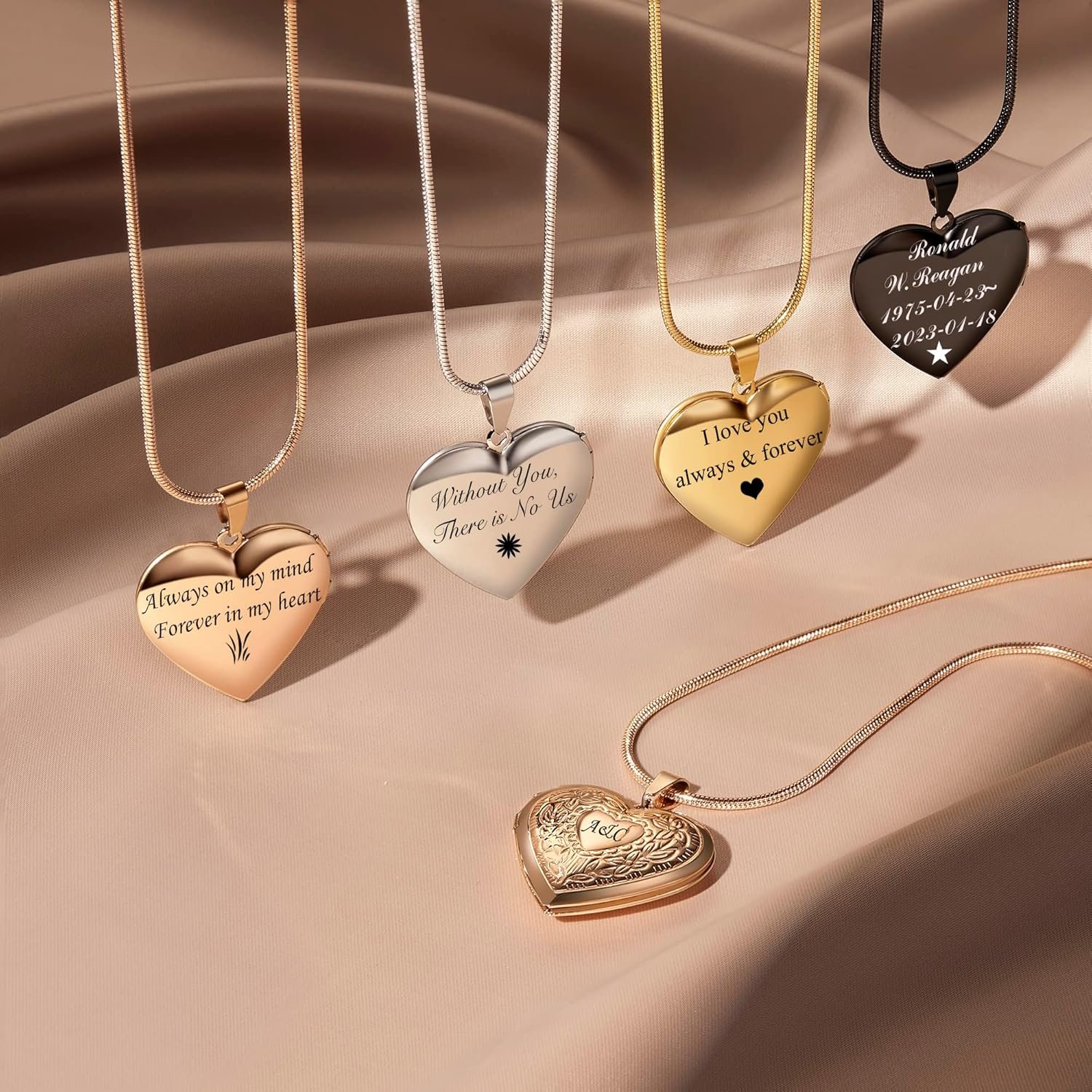 Fanery Sue Personalized Heart Locket Necklace That Holds Pictures, Customized Locket Necklace with Photos Inside, Silver Gold Memorial Jewelry Mothers Day Gifts for Women - Image 3