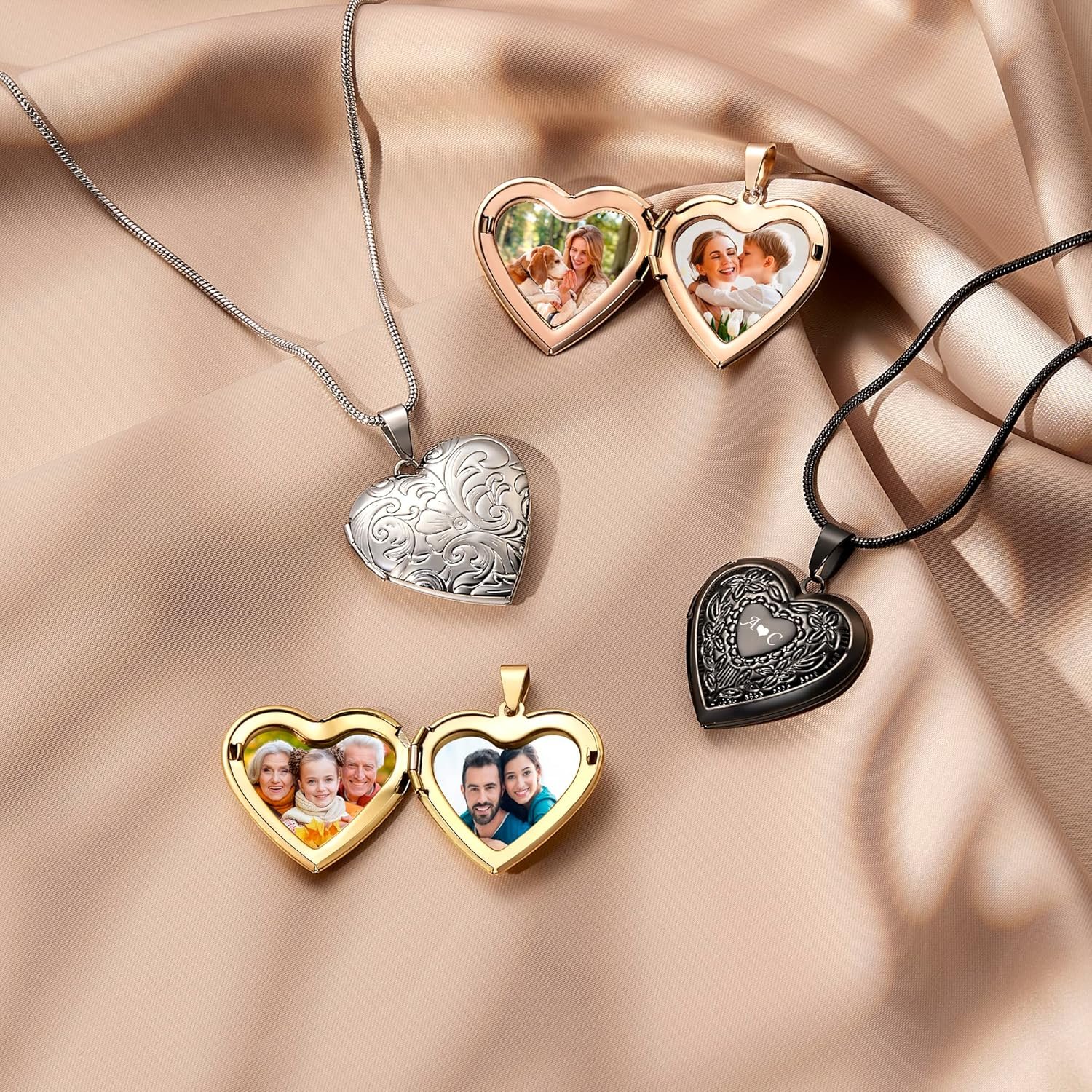 Fanery Sue Personalized Heart Locket Necklace That Holds Pictures, Customized Locket Necklace with Photos Inside, Silver Gold Memorial Jewelry Mothers Day Gifts for Women - Image 4