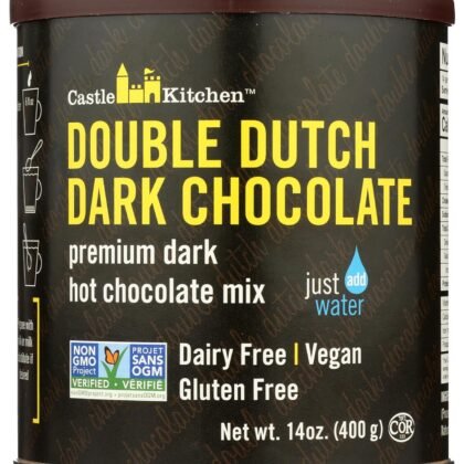 Castle Kitchen Double Dutch Dark Chocolate Premium Hot Cocoa Mix - Dairy-Free, Vegan, Plant Based, Gluten-Free, Non-GMO Project Verified, Kosher - Just Add Water - 14 oz