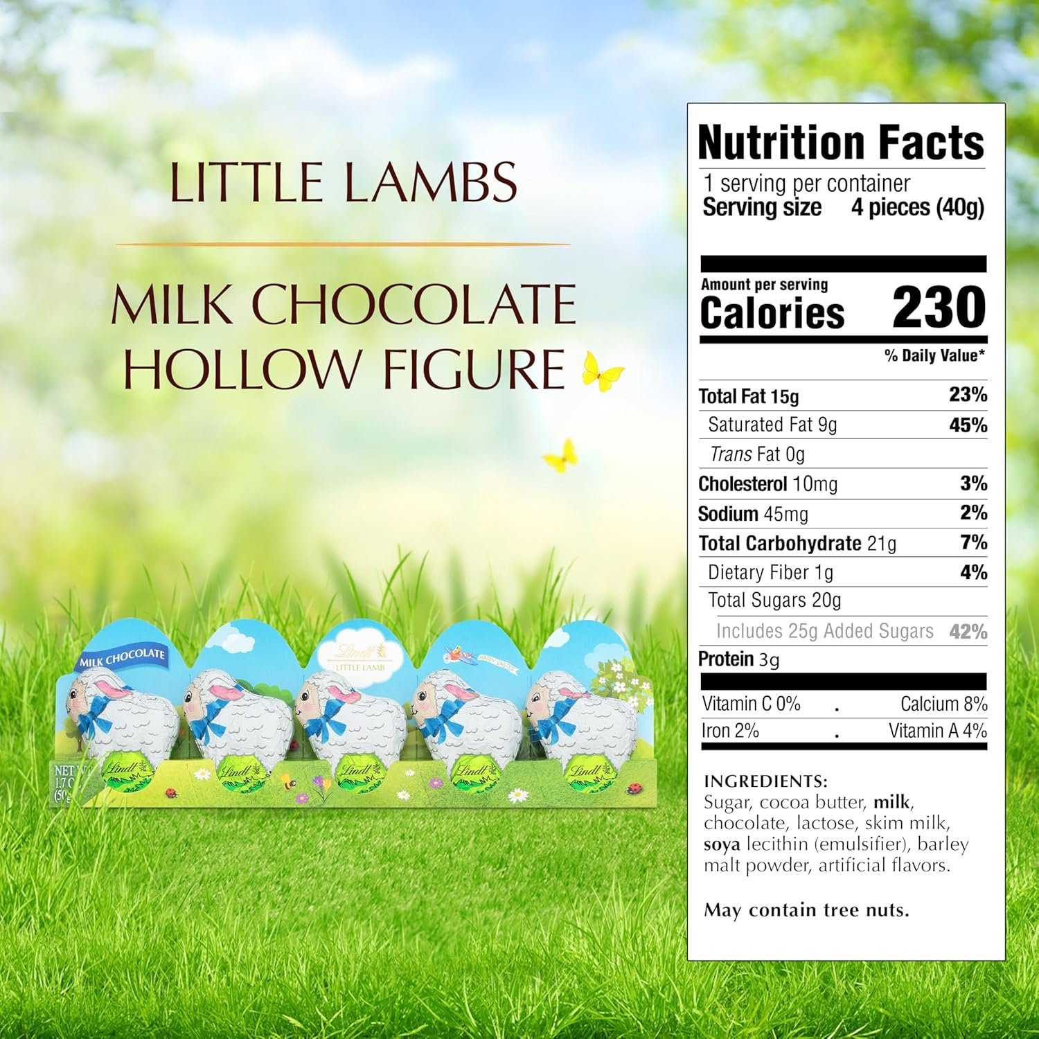 Lindt Mini Lambs Milk Chocolate, Hollow Milk Chocolate Easter Candy, 1.7 oz., 5-Pack - Image 2