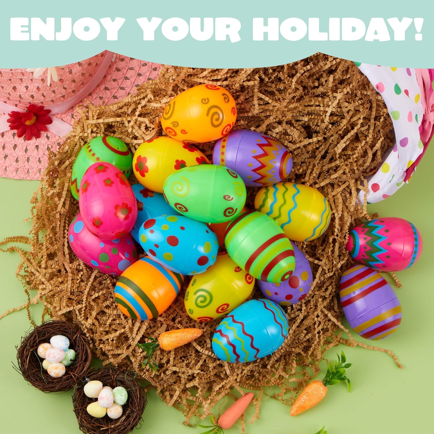 JOYIN Toy 36 PCs Plastic Printed Bright Easter Eggs, Over 3.15'' Tall Fillable Empty Eggs Bulks for Easter Hunt, Basket Stuffers Fillers, Classroom Prize Supplies, Filling Treats and Party Favor - Image 5