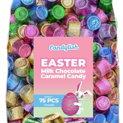Easter Milk Chocolate Caramel Candy, Rich Creamy Milk Chocolate with Smooth Caramel, Pastel Wrapped Bulk Pack 1 lb (Approx. 75 Pieces) | Easter Basket Stuffers, Egg Hunt Candy, Party Favors, Baking & Spring Treats