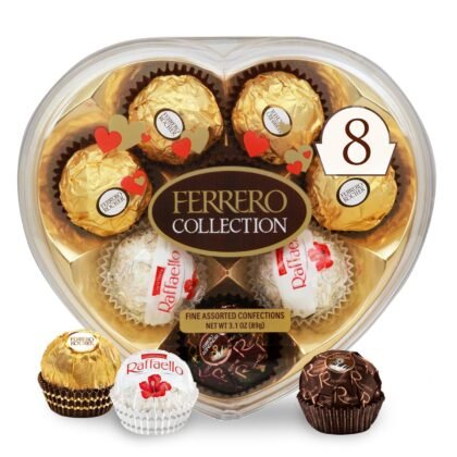 Ferrero Collection Valentine's Day Heart Gift Box, 8 Assorted Hazelnut, Dark Chocolate and Coconut Treats, 3.1 oz