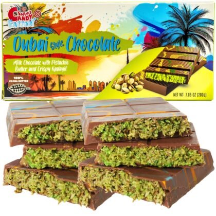Luxury Dubai-Style Chocolate Bar 200g, Rich & Exotic Gourmet Milk Chocolate, with Pistachio Butter Cream & Shredded Knafeh Crunchy Kadayif (Kataifi), Premium Gift or Personal Indulgence 7.05 Oz