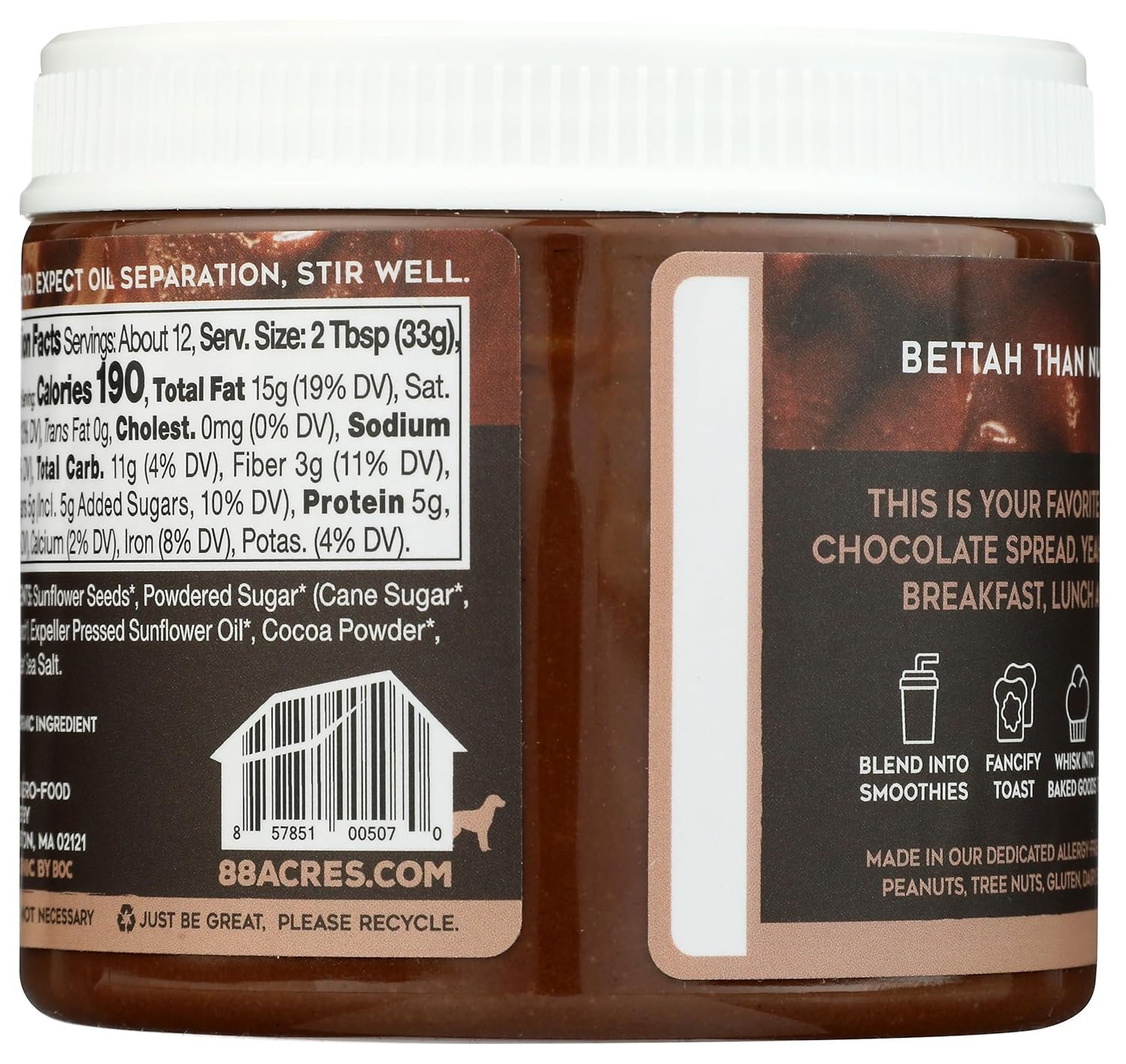 88 ACRES Organic Sunflower Seed Butter Chocolate, 14 OZ - Image 2