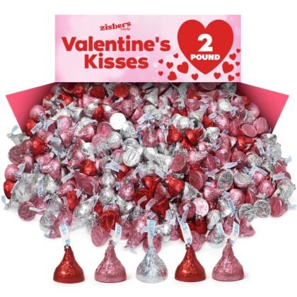 Valentine’s Kisses Milk Chocolate Candy - 2 Pound Bulk Chocolate Candies, Individually Wrapped Valentine’s Day Chocolate for Parties, Gift Bags, Candy Bowls, Classroom Exchanges & Holiday Celebrations