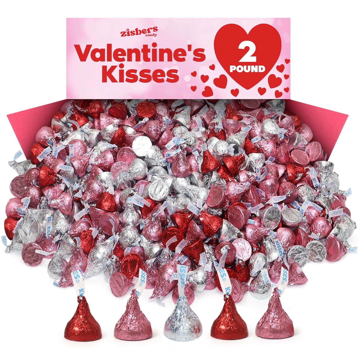 Valentine’s Kisses Milk Chocolate Candy - 2 Pound Bulk Chocolate Candies, Individually Wrapped Valentine’s Day Chocolate for Parties, Gift Bags, Candy Bowls, Classroom Exchanges & Holiday Celebrations