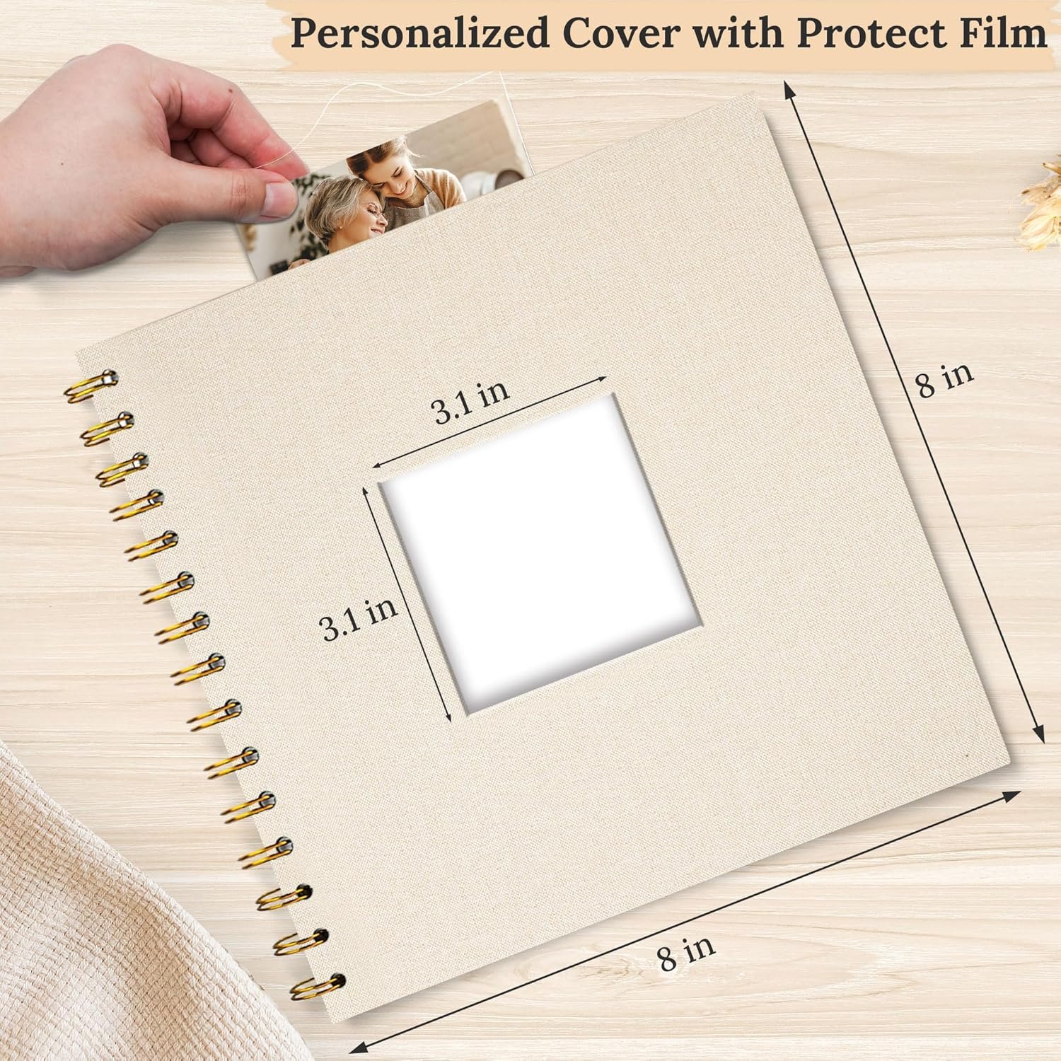 8 x 8 Inch Scrapbook Photo Album Linen Cover, Hardcover Kraft White Pages Memory Book, for Travel Wedding Guest Book Christmas Baby Shower (20 Sheets/ 40 Pages,Beige) - Image 2