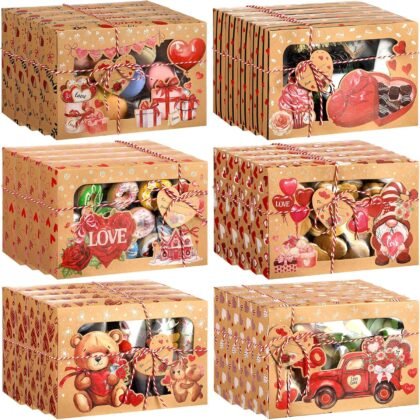 Tioncy 24 Pcs Valentines Cookie Boxes Bakery Candy Gift Boxes with Window Valentines Dessert Jars Heart Themed Cupcake Bins Heart Container for Pastries Doughnut Brownies Truffles