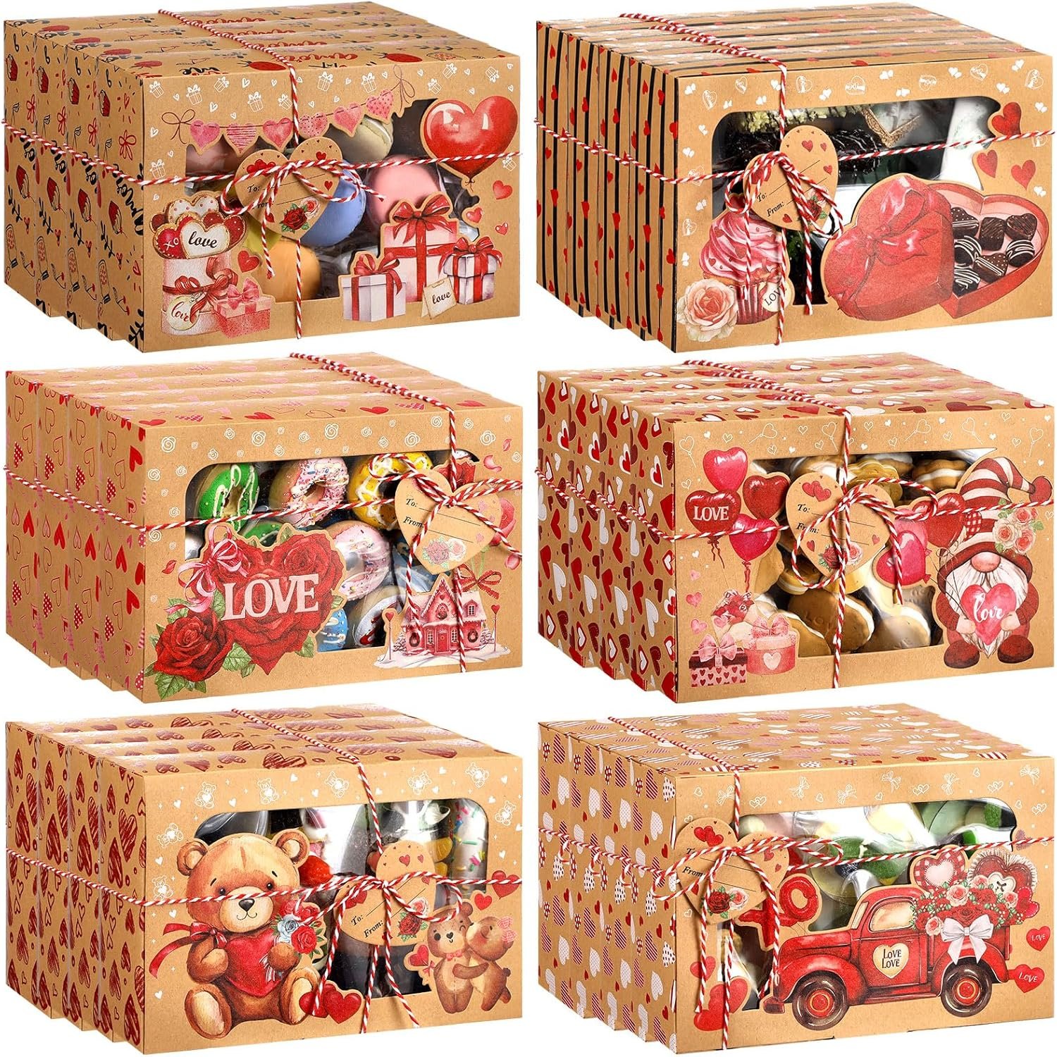 Tioncy 24 Pcs Valentines Cookie Boxes Bakery Candy Gift Boxes with Window Valentines Dessert Jars Heart Themed Cupcake Bins Heart Container for Pastries Doughnut Brownies Truffles