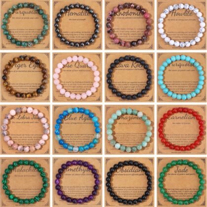 16 PCS Healing Crystal Bracelet for Women Men 8mm Natural Stone Beaded Bracelets Round Gemstones Stretch Bead Bracelet Birthday Gifts