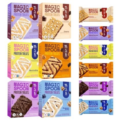 Magic Spoon Treats - 24 High Protein Bars: 4 each, Salted Caramel, Smores, Marshmallow, Chocolate Peanut Butter, Blueberry Muffin, Double Chocolate - High Protein Sugar & Gluten Free Snack