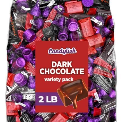 Dark Chocolate Candy Mix, 2 lb Bulk – Salted Caramel, Wafer Crisp, Nugget Truffle & Dark Bars – Individually Wrapped Candies for Gifting, Trick-or-Treating, Stocking Stuffers & Valentine Treats