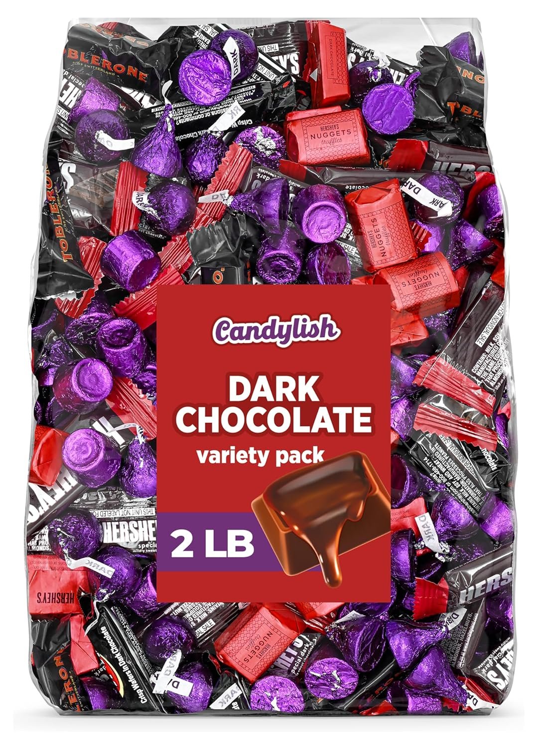 Dark Chocolate Candy Mix, 2 lb Bulk – Salted Caramel, Wafer Crisp, Nugget Truffle & Dark Bars – Individually Wrapped Candies for Gifting, Trick-or-Treating, Stocking Stuffers & Valentine Treats