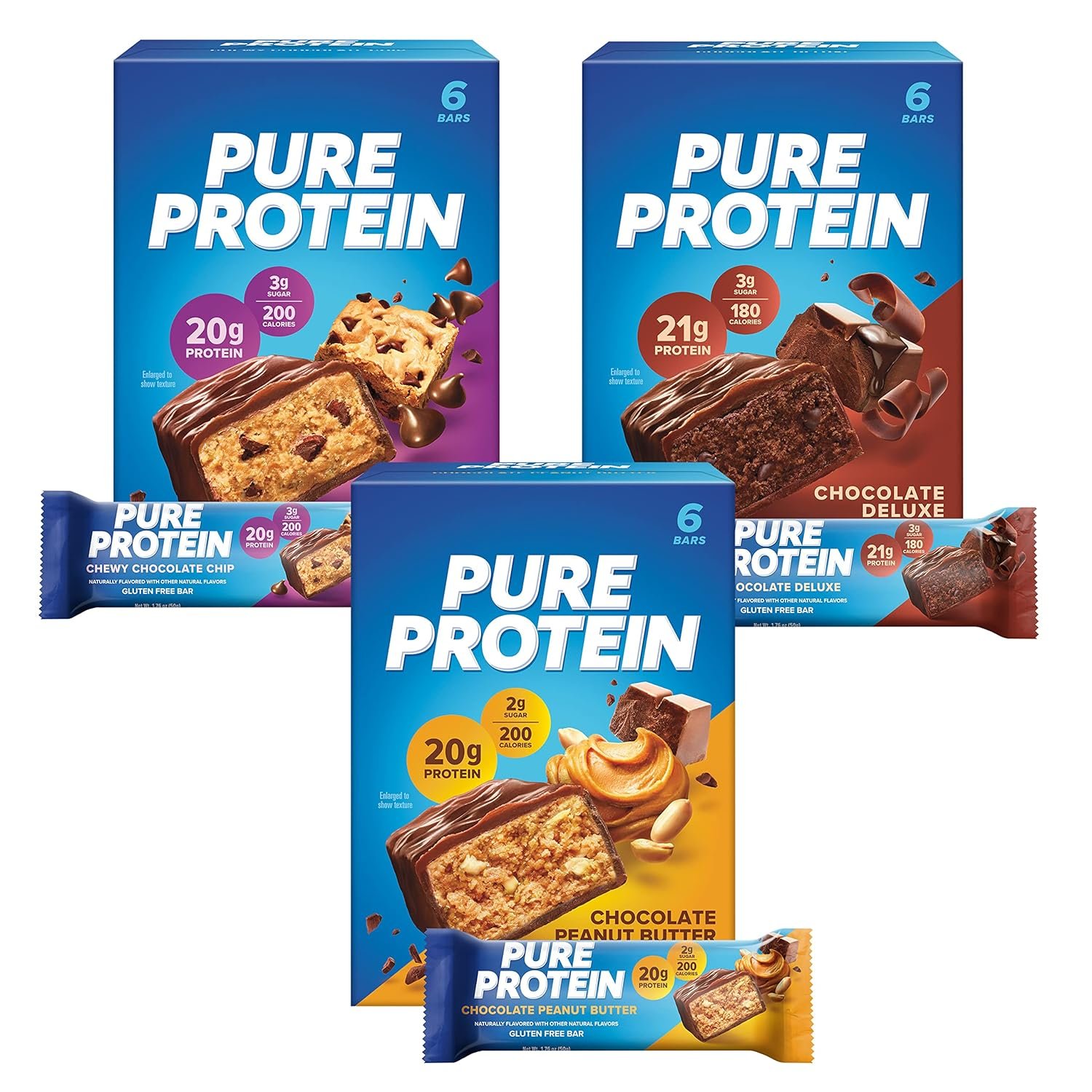 Pure Protein Bars, High Protein, Nutritious Snacks to Support Energy, Low Sugar, Gluten Free, Variety Pack, 1.76oz, 18 Pack