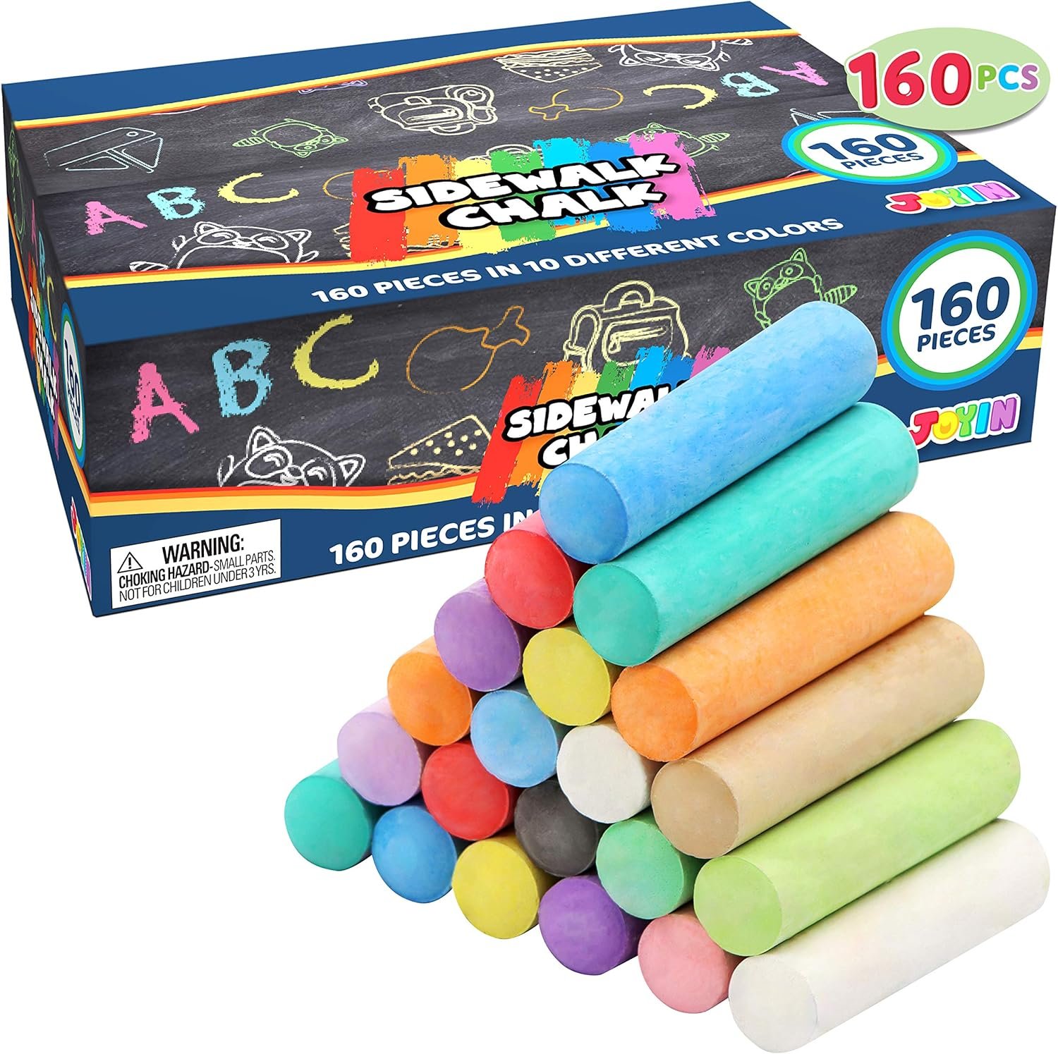 JOYIN 160 PCS Sidewalk Chalks Set-16 Colors Non-Toxic Washable Jumbo Chalk for Outdoor Art Play, Painting on Chalkboard, Blackboard and Playground - Image 7