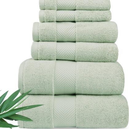 Ultra Soft & Plush Viscose from Bamboo Bath Towels - 700 GSM Luxury Bath Towels - 6 Piece Set - Super Absorbent & Quick Drying (Eucalyptus Green)