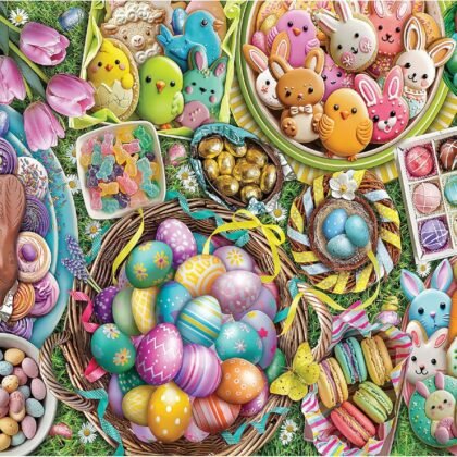 White Mountain 1000 Piece Jigsaw Puzzle Easter Holiday Collage Puzzles with Large Pieces Gift for Adults and Family 24"x30" - 99 Easter Eggs