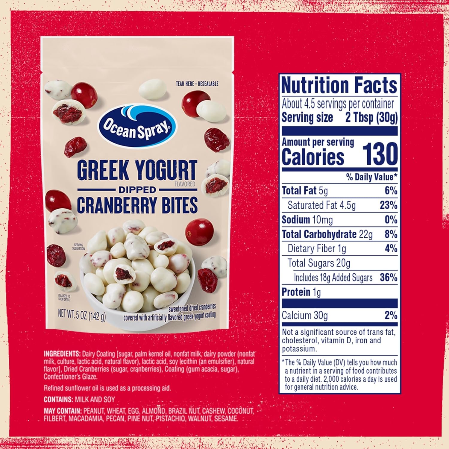 Ocean Spray® Greek Yogurt Covered Craisins®, Greek Yogurt Flavored, Covered Cranberries, Dried Fruit, 5 Oz Pouch - Image 3