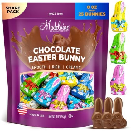 Madelaine Easter Candy 26 Premium Milk Long-eared Chocolate Bunny Wrapped In 6 Different Color Foils - 1/2 LB Easter Basket Essentials
