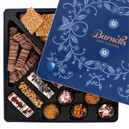 Barnetts Easter Cookie Tin Gift Baskets, Basket with Biscotti Cookies & Chocolate Truffles, Spring Treats Hamper Stuffer, Prime Gifts for Hime and Her Food Delivery Ideas Dad Graduation Teachers Large Gourmet Gift Tin