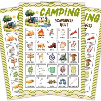 Camping Scavenger Hunt Cards, Seek and Find Camping Games, Outdoor Scavenger Hunt Game for Adults, Nature Treasure Hunt Game, Camping Party Decorations, Spring Summer Holiday Party Supplies -04