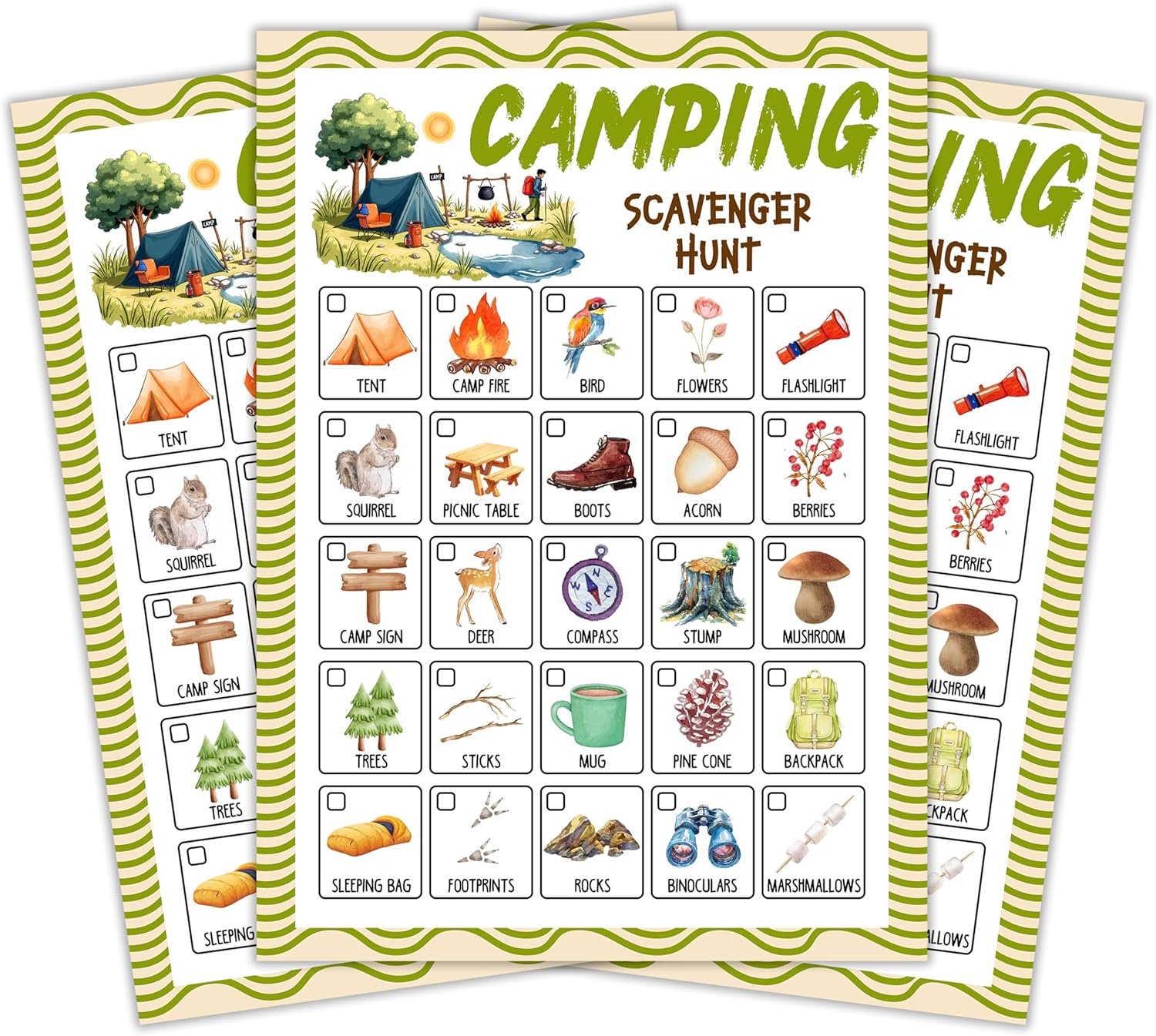 Camping Scavenger Hunt Cards, Seek and Find Camping Games, Outdoor Scavenger Hunt Game for Adults, Nature Treasure Hunt Game, Camping Party Decorations, Spring Summer Holiday Party Supplies -04