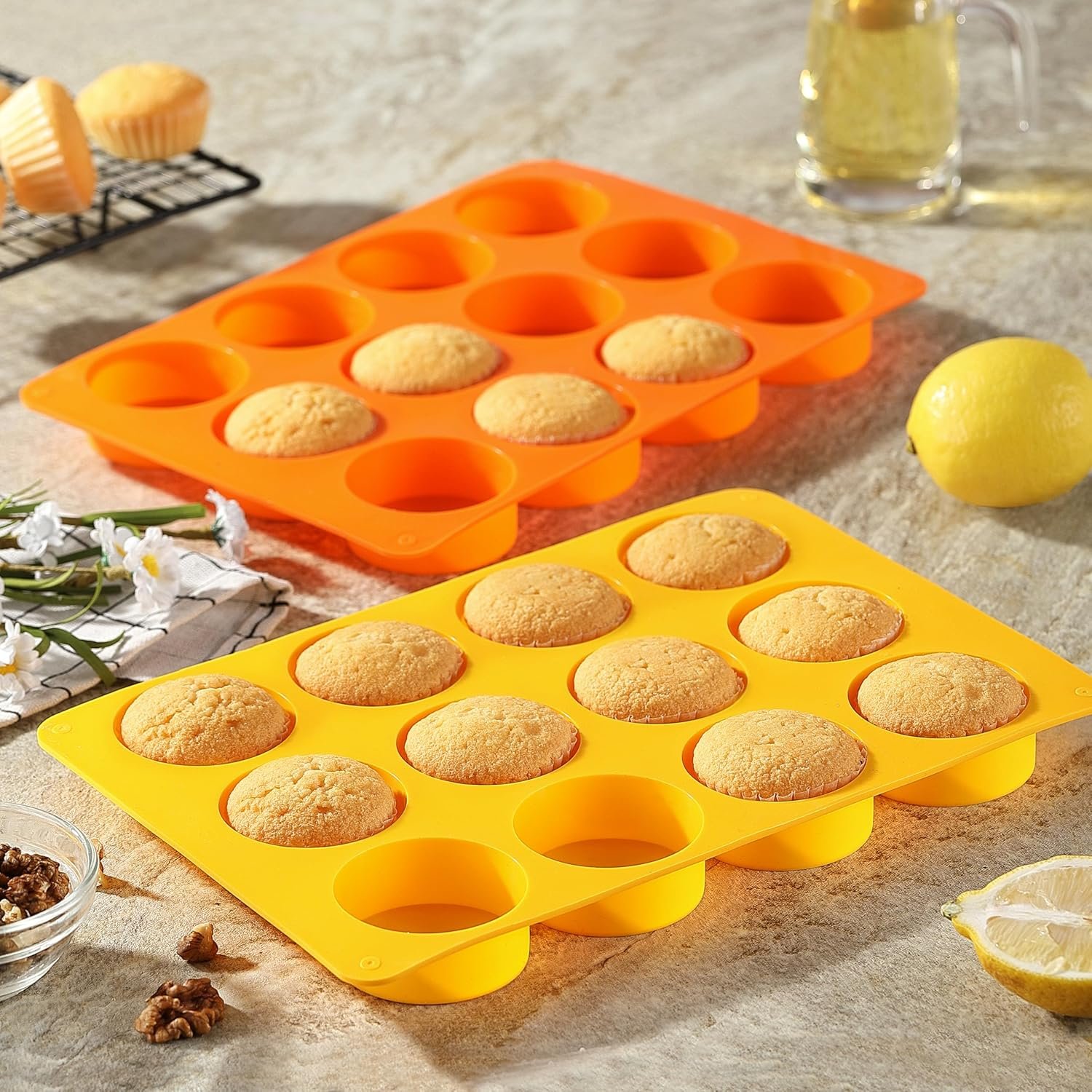 2 Pcs Oreo Chocolate Cookie Silicone Molds, 12-Cavity Round Silicone Mold, Baking Mold for Oreo, Chocolate, Cookie, Candy, Mini Cake, Jelly (Orange + Yellow) - Image 6