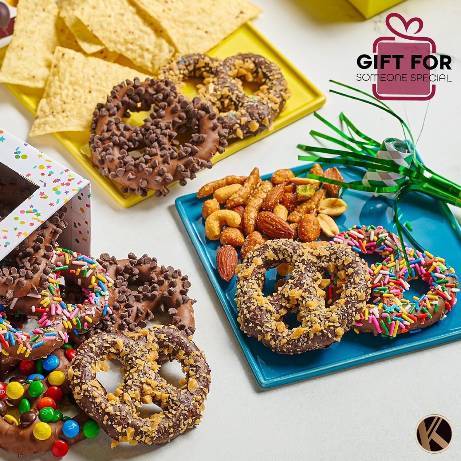 KREMERY Creamy Chocolate Cravings - Easter Chocolate Covered Pretzel Twists Gift Basket with Candied Toppings (12 Pretzels) Ramadan Gifts Sweet Treats in Confetti Tower Kosher - Image 3