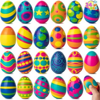 JOYIN 24 PCS Easter Eggs Colorful and Squishy Toy, Slow Rising Stress Relief Fidget Toy Squeeze Easter Eggs, Basket Stuffer, Assorted Colors, Party Favors