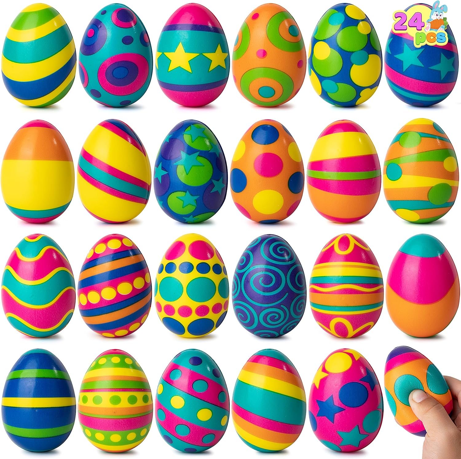 JOYIN 24 PCS Easter Eggs Colorful and Squishy Toy, Slow Rising Stress Relief Fidget Toy Squeeze Easter Eggs, Basket Stuffer, Assorted Colors, Party Favors