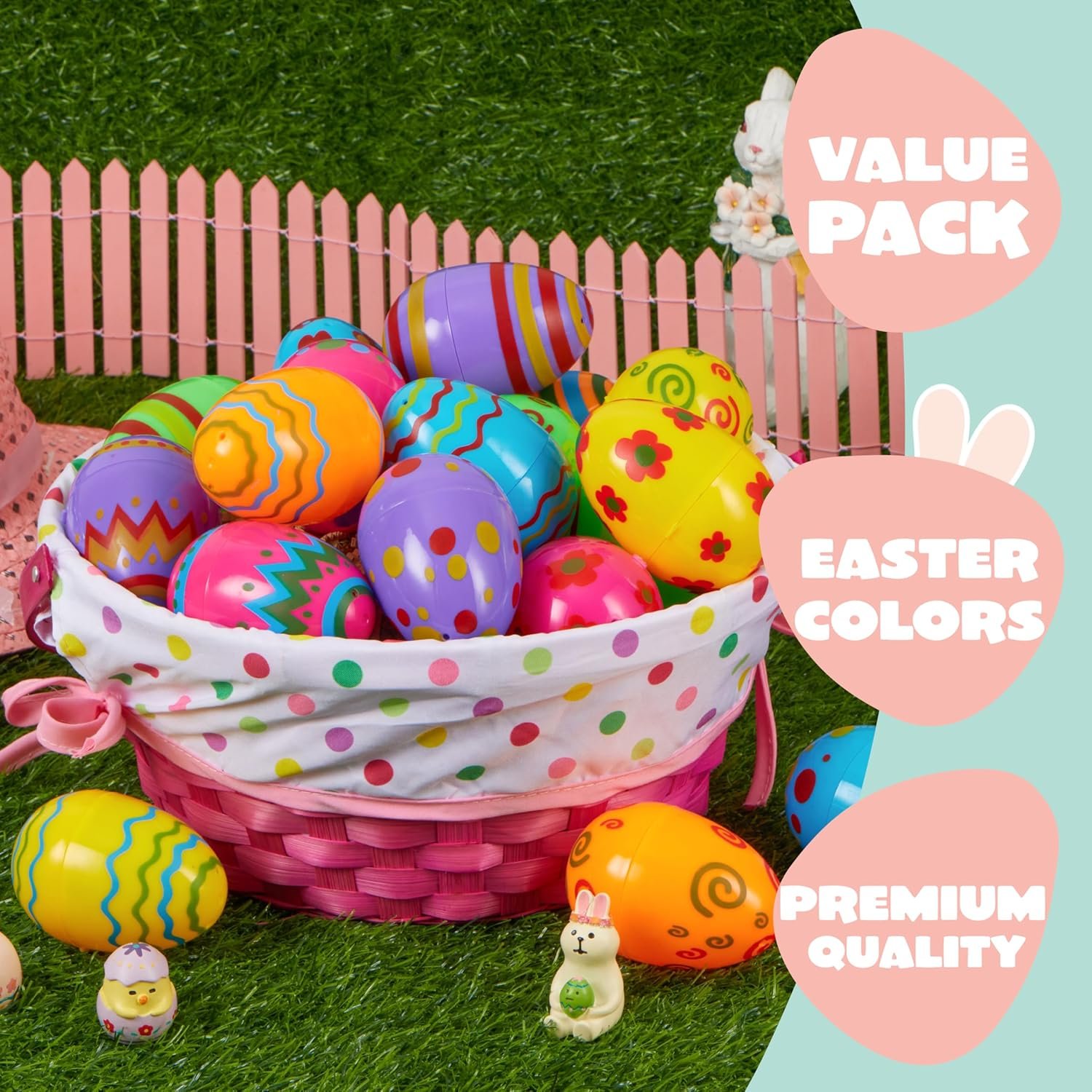 JOYIN Toy 36 PCs Plastic Printed Bright Easter Eggs, Over 3.15'' Tall Fillable Empty Eggs Bulks for Easter Hunt, Basket Stuffers Fillers, Classroom Prize Supplies, Filling Treats and Party Favor - Image 3