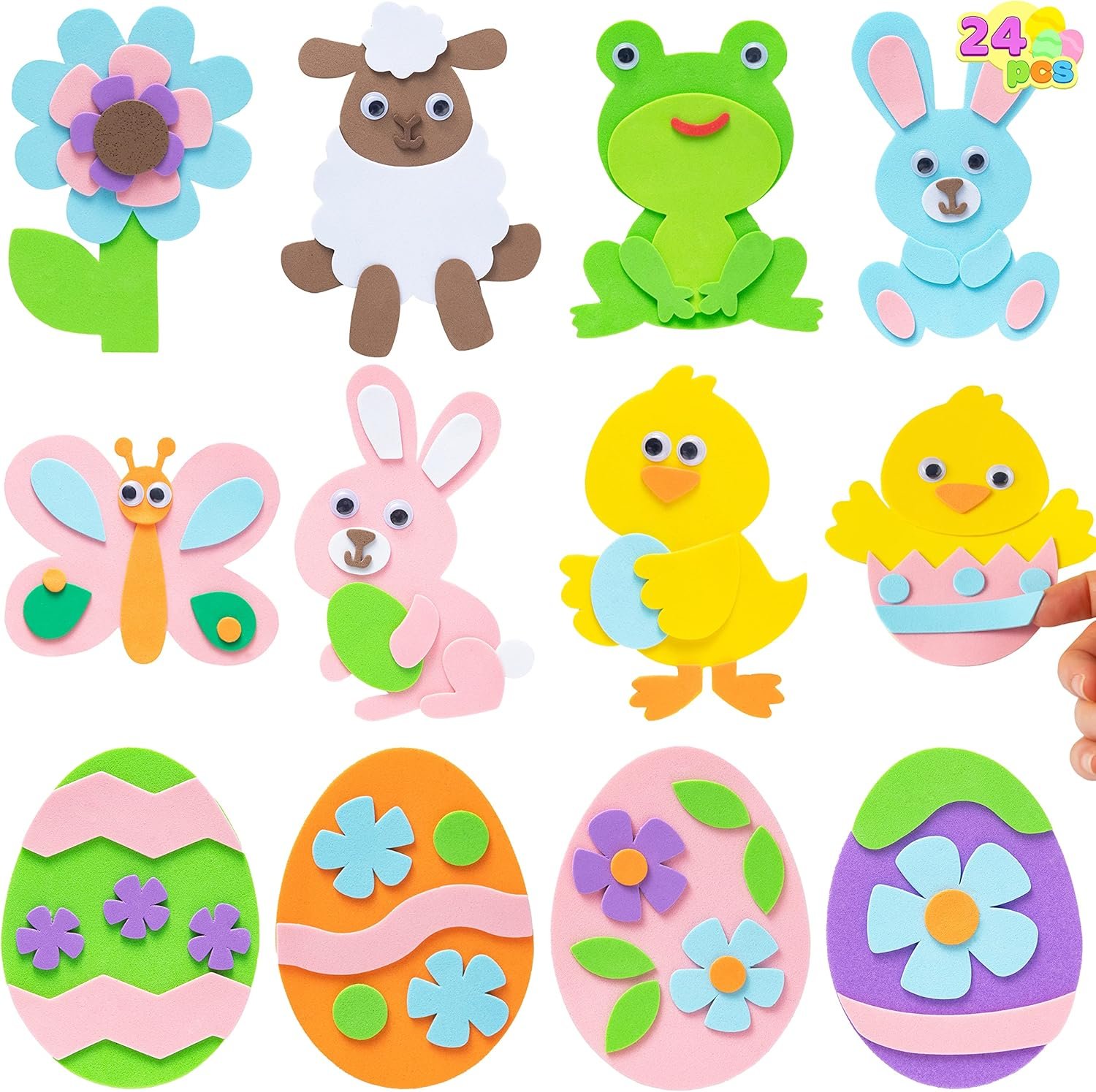 JOYIN 24 Pcs Foam Easter Egg Magnet Craft Kit, Easter Craft Kits DIY Animal and Egg Magnet Set for Kids Favor Classroom Homeschool Art Decor, Art and Craft Supplies Party Favors - Image 8
