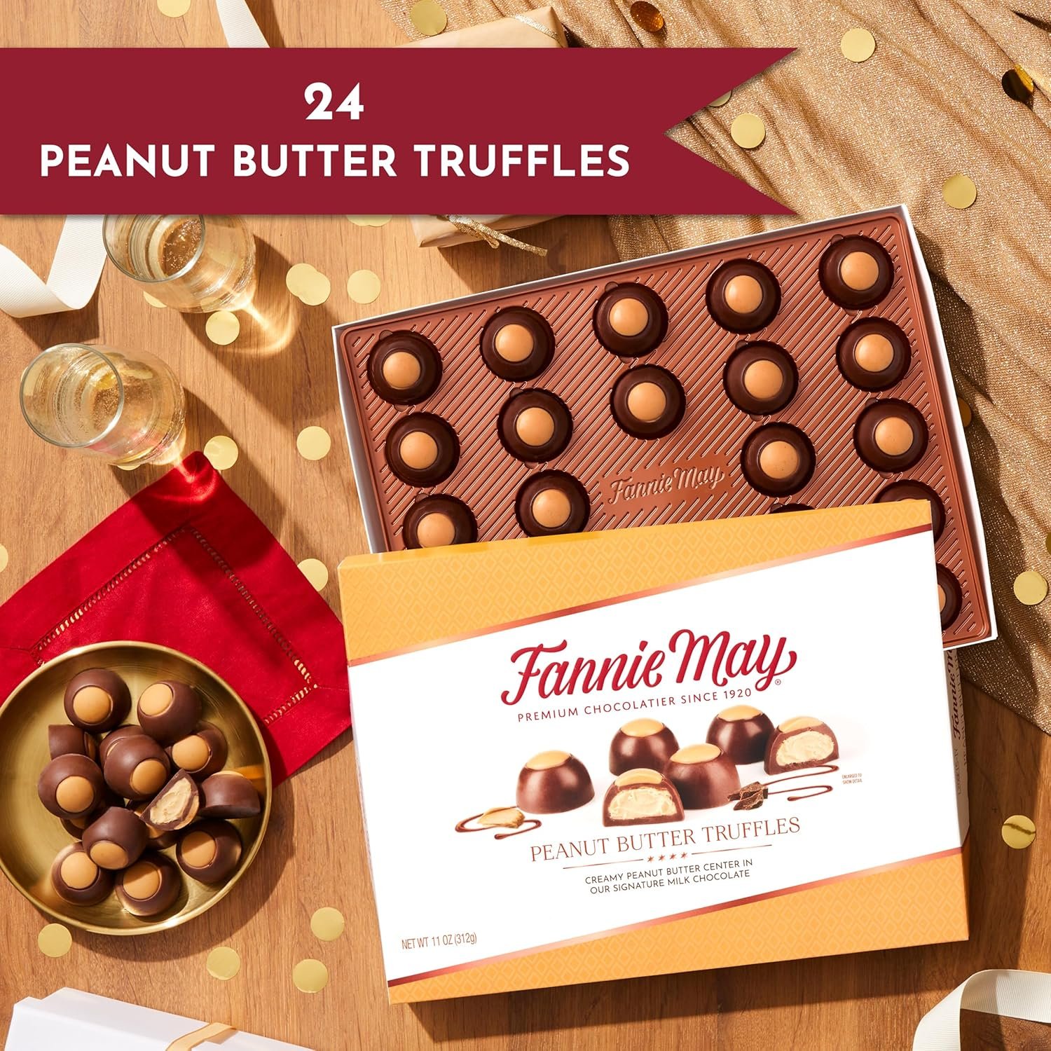 Fannie May, Milk Chocolate Candy, Peanut Butter Truffles, Gift Box, 11 oz - Image 5