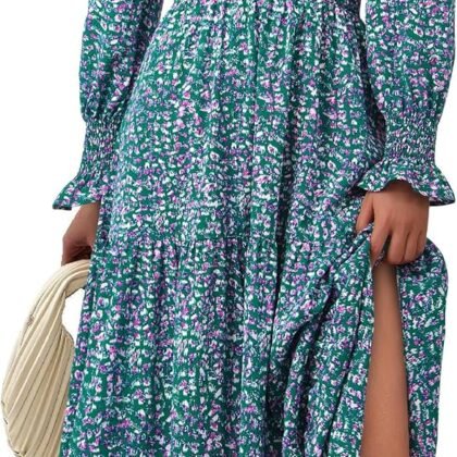 PRETTYGARDEN Women's Floral Maxi Dress 2026 Fall Long Sleeve V Neck A Line Long Flowy Spring Party Boho Dresses